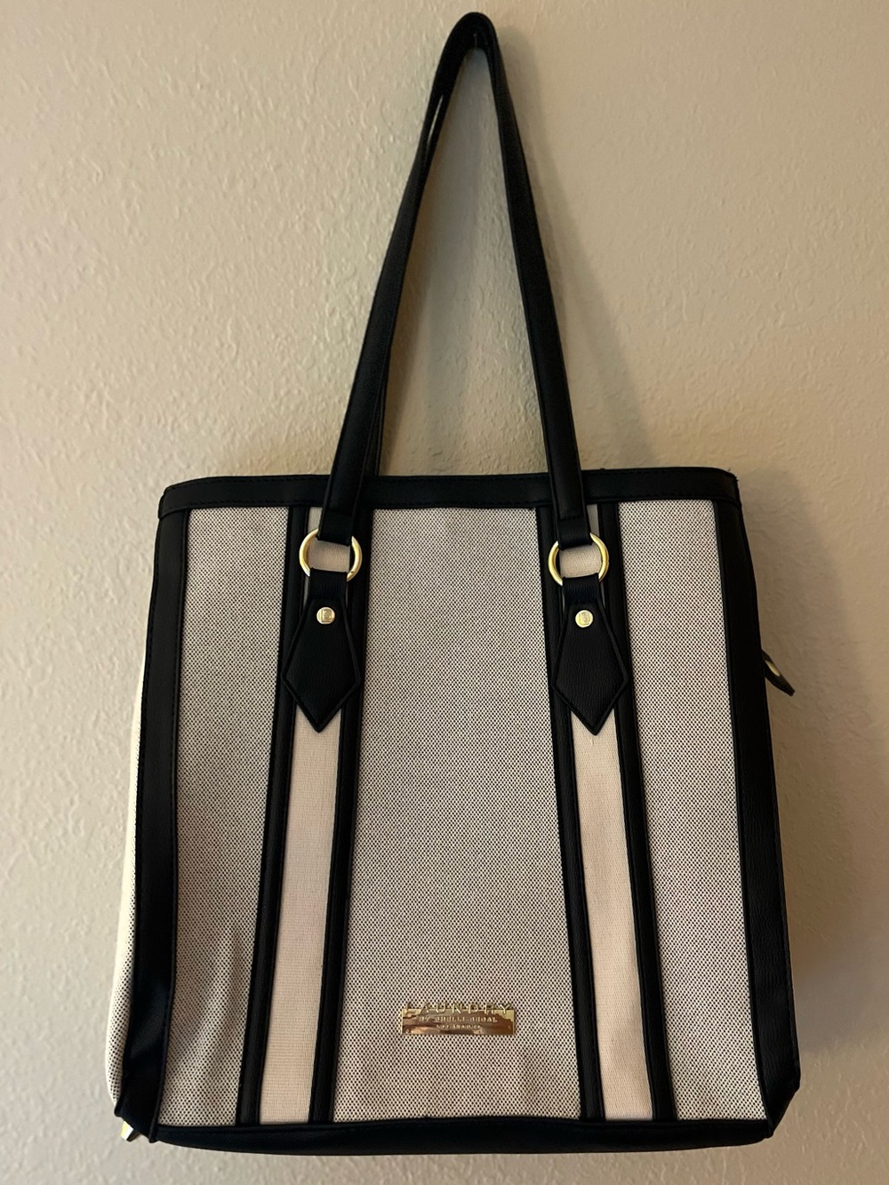 Laundry by Shelli Segal Black and Cream Structured Tote Bag